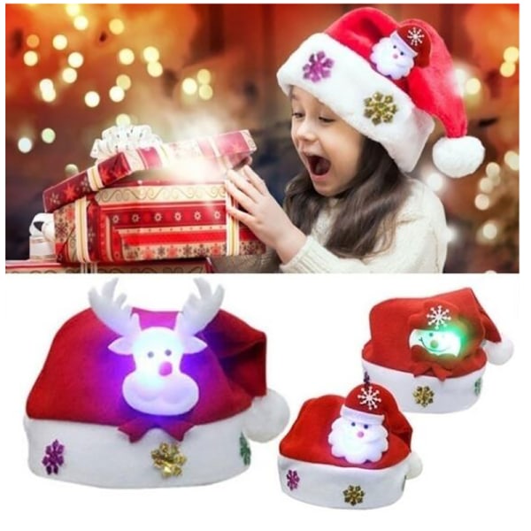 LED julhattar Härlig snögubbe ElK jultomte hattar för vuxna och barn Julklapp Familj jul hattar