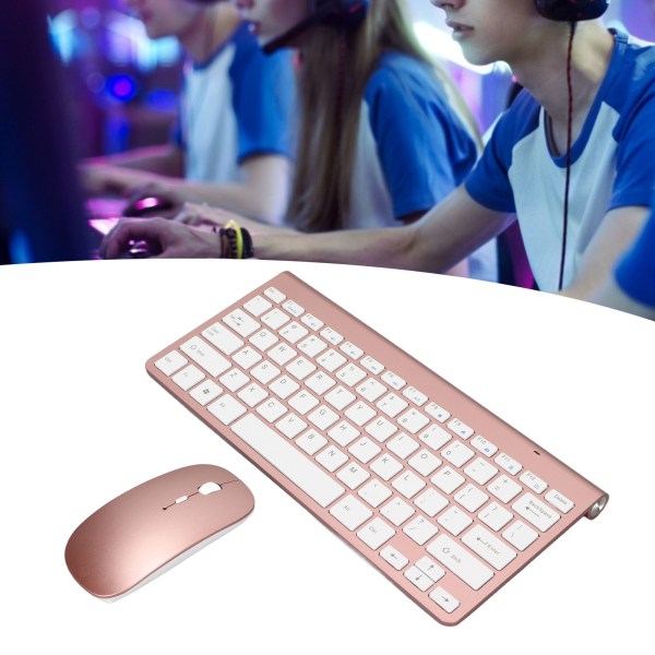 Sett med trådløst tastatur og mus - 78 taster, USB, tynne etsede tastaturer, ergonomisk design, mute-knapp, rosegull