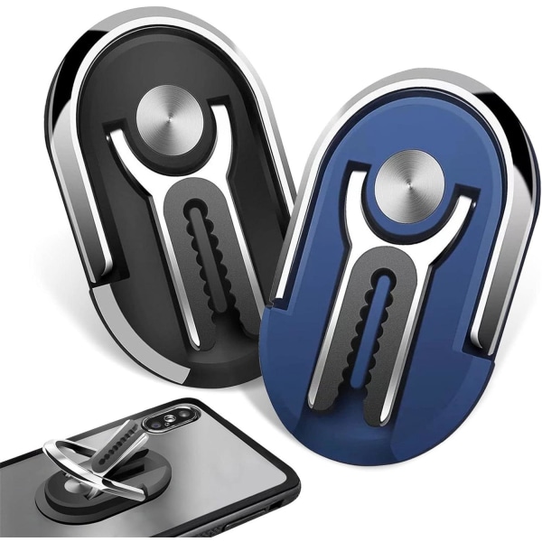 2 deler (svart + blå) biltelefonholder, 360° roterbar multifunksjonell telefonholderring, kan brukes til billuftuttak