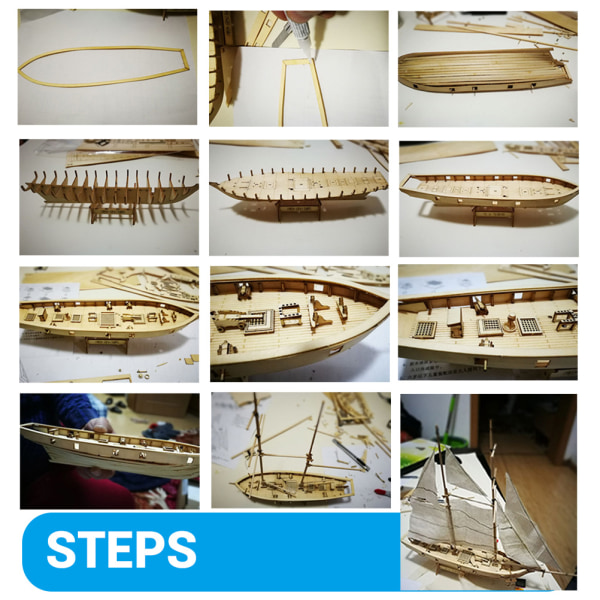 7 st bronsdelar Trä Segelbåt Skepp Kit Hem DIY Modell Dekoration Båt Gåvor Leksak för Barn