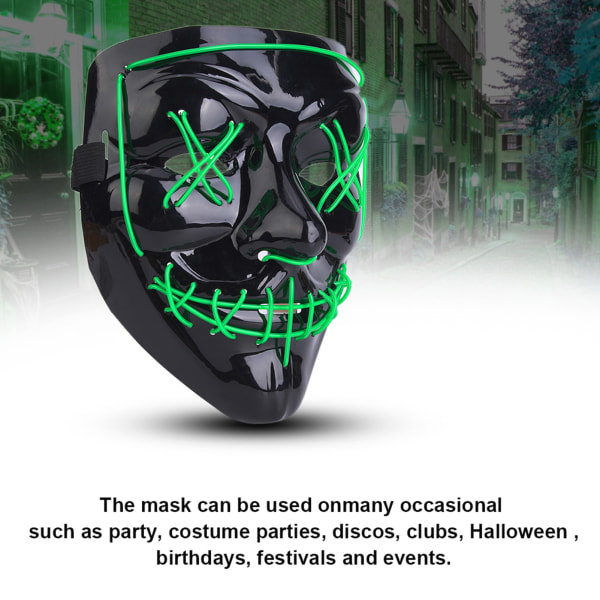 Clown Scary Wire Lighting Mask Accessory Halloween Cosplay -asu Partygreen