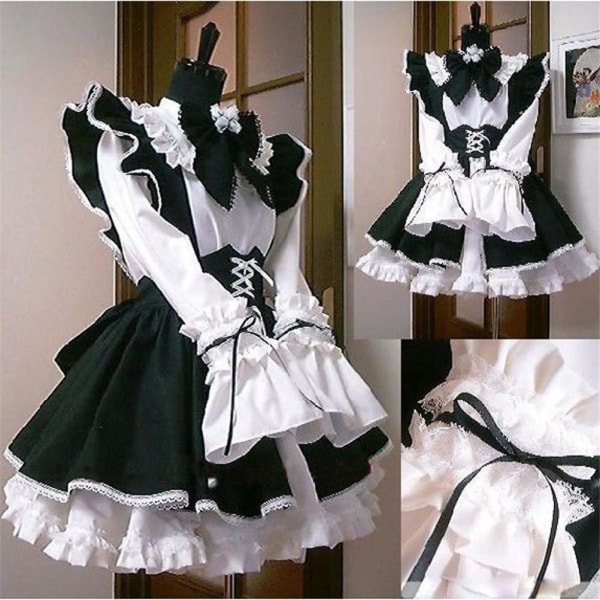 Maid Outfit Langærmede Anime Maid Forklæde Fancy Dress Cosplay kostume med pandebånd til fest mænd XL