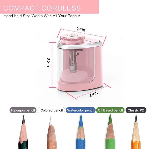 Elektrisk pennvässare för barn, snabbvässande blad, för skola/klassrum/hem (rosa)