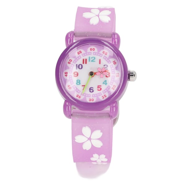 Armbandsklockor för flickor 3D söt tecknad vattentät färgglad pedagogisk flickklocka för över 3 år Lila