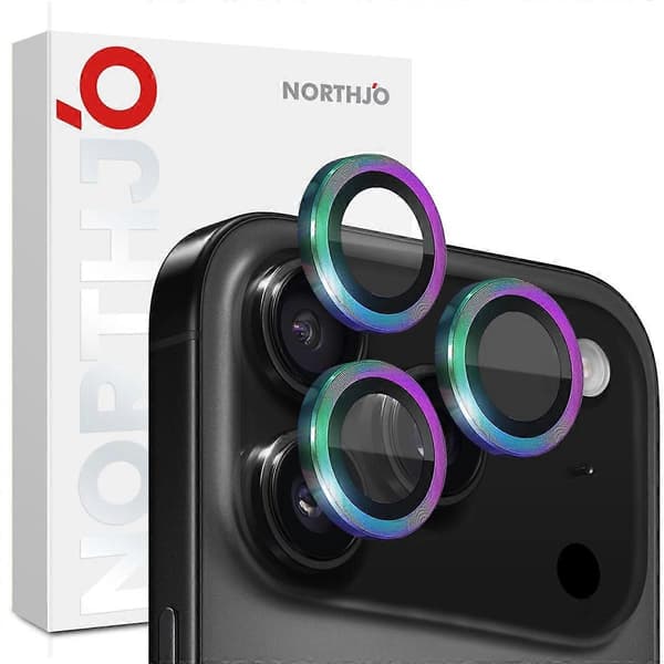 NORTHJO 1 Set for iPhone 17 Pro Max/17 Pro Tempered Glass Camera Lens Protector CD Veins Metal Ring Lens