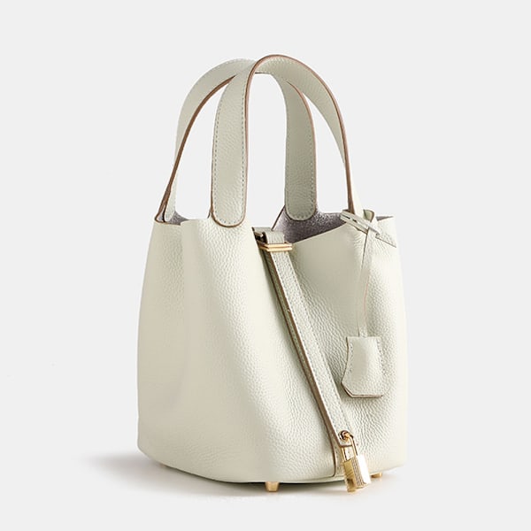 Lys Grønn Ku Skinn Bucket Bag Romslig Lychee Tekstur Perfekt for Hverdagslig Bruk Light green