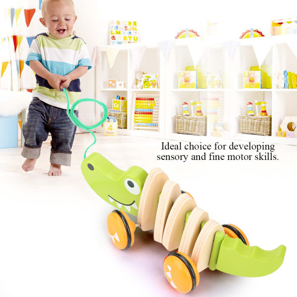 Toddler Child Crocodile Wooden Rope Toy Walk A Long Pull Toy