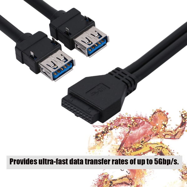 USB3.0 19/20PIN stasjonær hovedkortpanelmontert kabel med faste føtter (0,6 m)