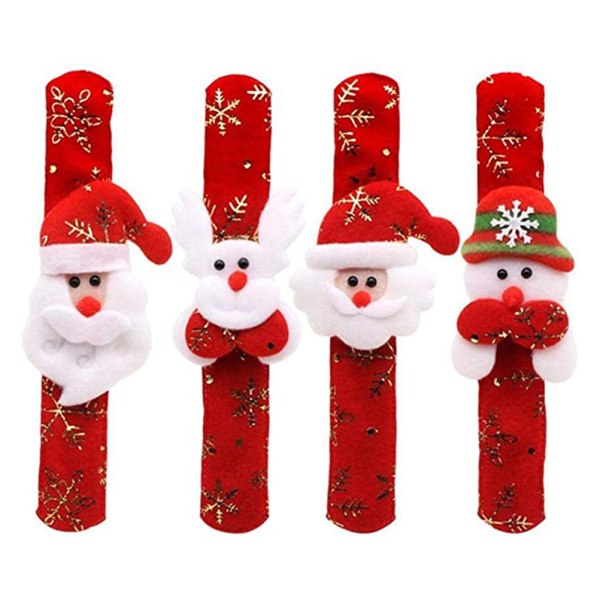4 stk Juleknipsarmbånd Julenissen Snømann Reinsdyrarmbånd Slaparmbånd Julefestgave til barn Voksne