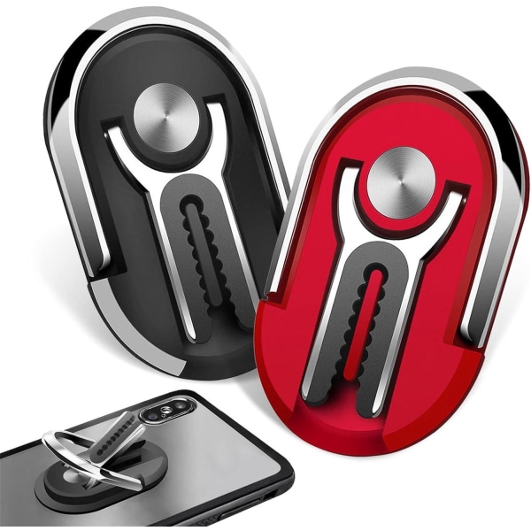 2 deler (svart + rød) biltelefonholder, 360° roterbar multifunksjonell telefonholderring, kan brukes til billuftuttak