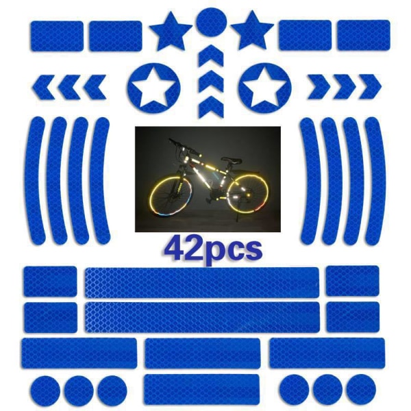 42 klistermærker til cykler (blå), reflekser til cykler, klistermærker til reflekser til motorcykler, klistermærker til reflekser til scootere, hjelme