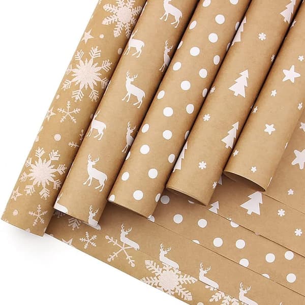 1 Rulle Julpapperspaket, 43cm x 15M Stor Rulle Presentpapper Återvinningsbart Kraftpapper Tryckt med Älg för Presentinslagning