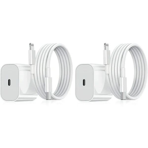 2 piece-Compatible with iPhone Charger - Fast Charger - Adapter White + 2m Data Cable 20W White