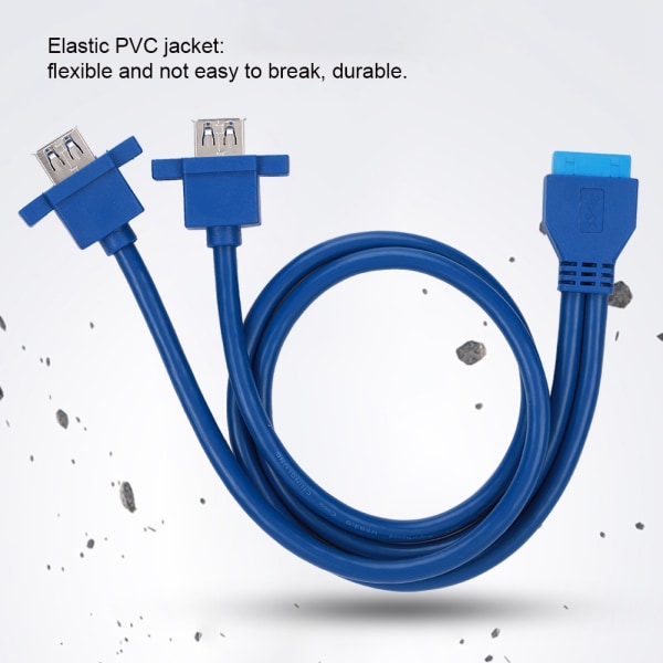 USB3.0 19PIN TIL 2AF Front Motherboard Panel Monteringskabel med Skruehull (0.5 m)