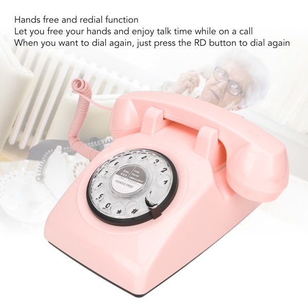 Vintage Rosa Sladdtelefon med Vred, Mekanisk Ringsignal och Högtalarfunktion