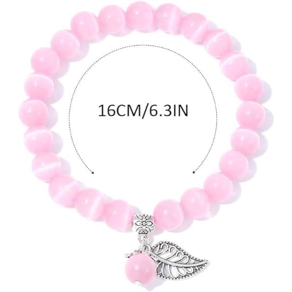 Naturstensarmband för kvinnor, 8 mm pärlor Elastisk rosa kristall charmarmband armband ädelstenssmycken