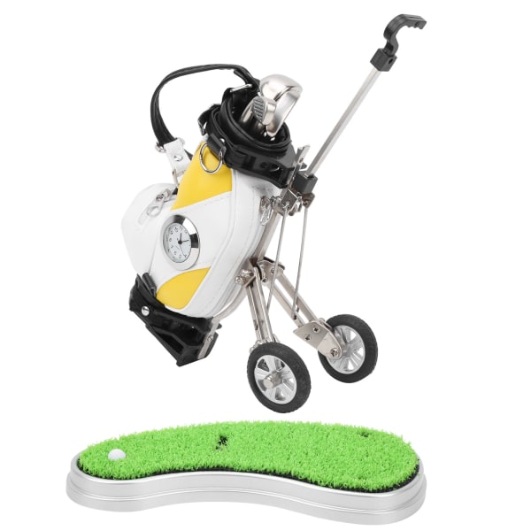 Mini Desktop Zink Alloy Golf Bag Pennhållare med gräsmatta Base Klocka Golf Pennor Souvenir present