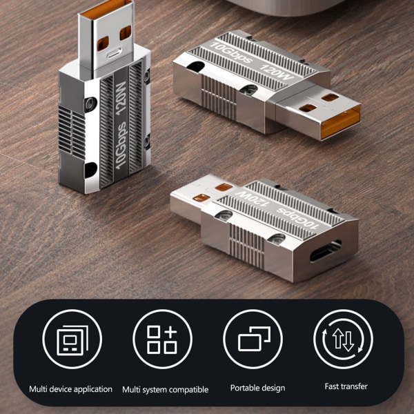USB 3.0 til Type C-adapter - 10 Gbps dataoverførsel, 120W hurtig opladning, 6A - til bærbar computer, pc, powerbank