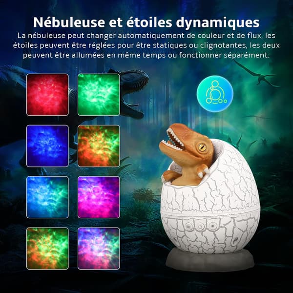 LED Stjernehimmelprojektor Galakse Lampe, Dinosaur Egg Nattlys, Aurora for Barn, Stjernehimmel med Bluetooth Avspillingsfunksjon