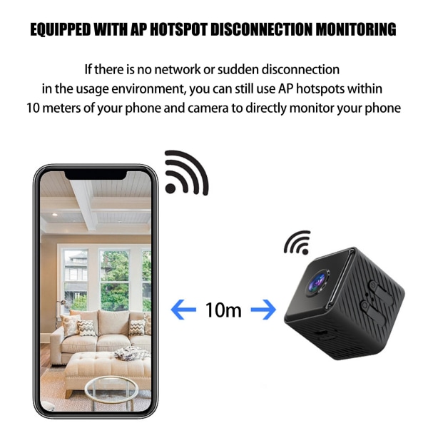 Mini HD 1080P WiFi smart kamera med rörelsedetektering och mörkerseende för hemmet inomhus