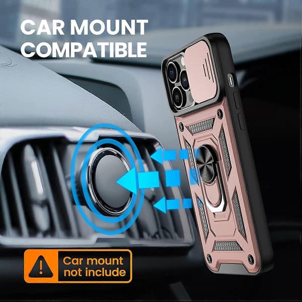 Compatible iPhone 13 Pro Max 6.7 inch 2021 Case, Kickstand Case with Sliding Camera Cover, Built-in 360 Degree Rotatable Ring Stand Magnetic Case, Red