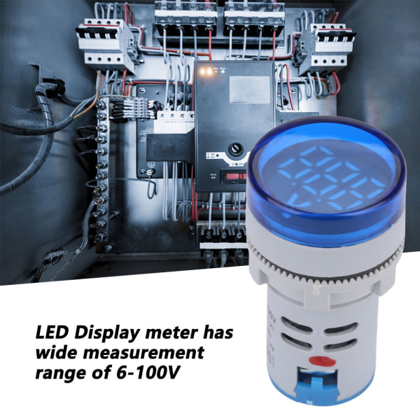 LED Voltmeter Signallampa Digital Display DC Spänningsmätare Indikator Rund Lamptest (Blå)