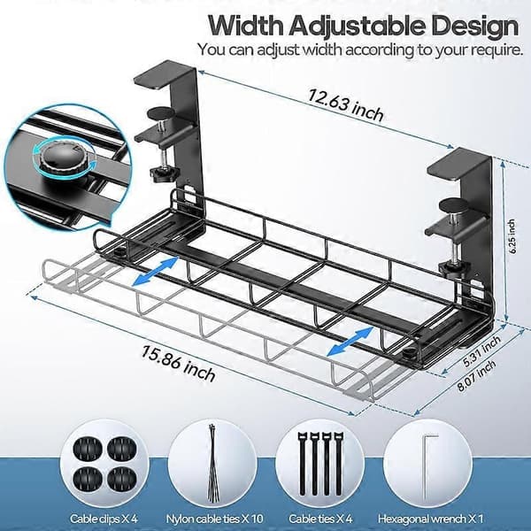 Cable Tray for Desk, Cable Organizer with Clamp