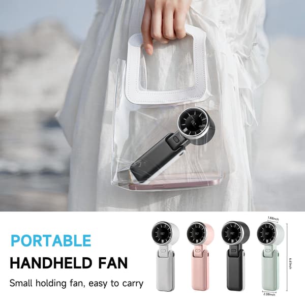 Håndholdt USB-blæser, 5 hastigheder, 180° vip, foldbar, LED-display, pink green