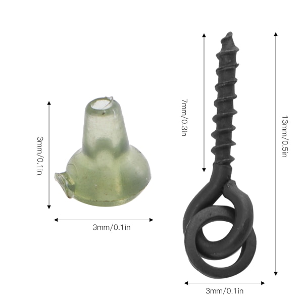 10 stk. agnskruer med 20 stk. ovale ringe karpe rig ring stop karpe fiskegrej krog skrue grøn