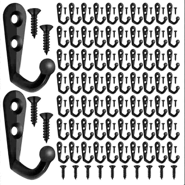 100 Pieces Double Hole Wall Mounted Single Hook Coat Hook and 210 Pieces Screws for