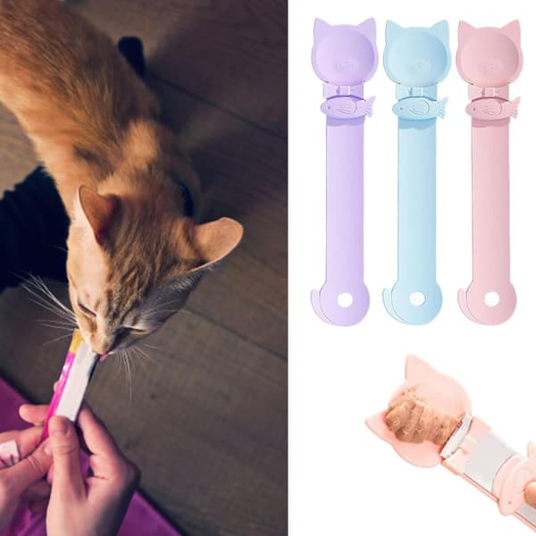Et sett med 3 brukervennlige snackskjeer for våtfôr - en multifunksjonell snackdispenser