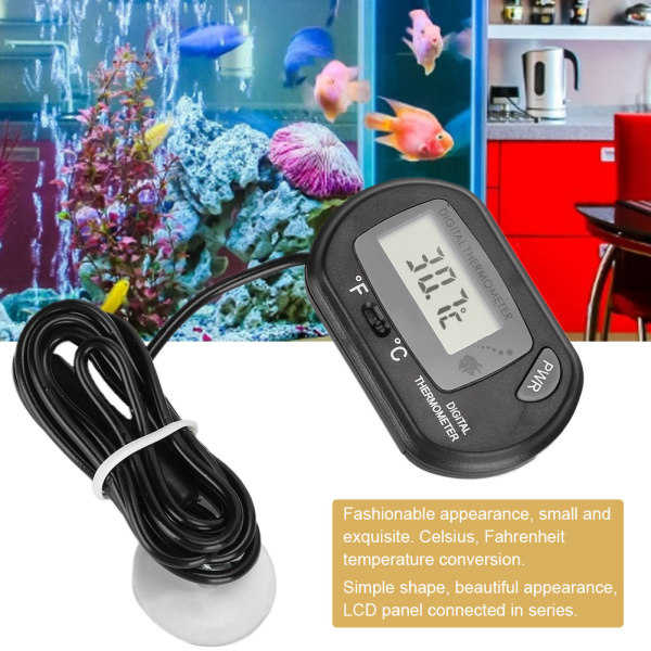 Digital LCD-sensor Akvarium Vanntermometer Kontroller Kablet fisketanktilbehør svart