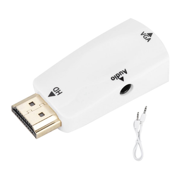 HD 1080P HDMI hun til VGA hun konverteradapter med 3,5 mm lydudgangskabel hvid