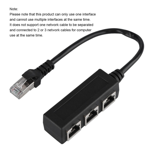 Ethernet-kabelsplitteradapter - 1 han til 3 hunporte, forlængerledning til overførselsforbindelse