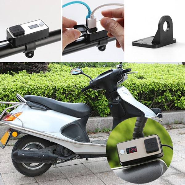 12V Motorcykel Dobbelt USB-lader Digital Display Universal Vandtæt Strømforsyning til Telefoner, Tablets, GPS
