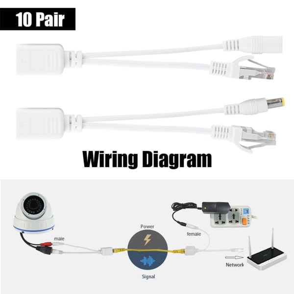 10-par IP-kamera POE RJ45-kabel Power Over Ethernet-adapter Injektordelare DC 12 V