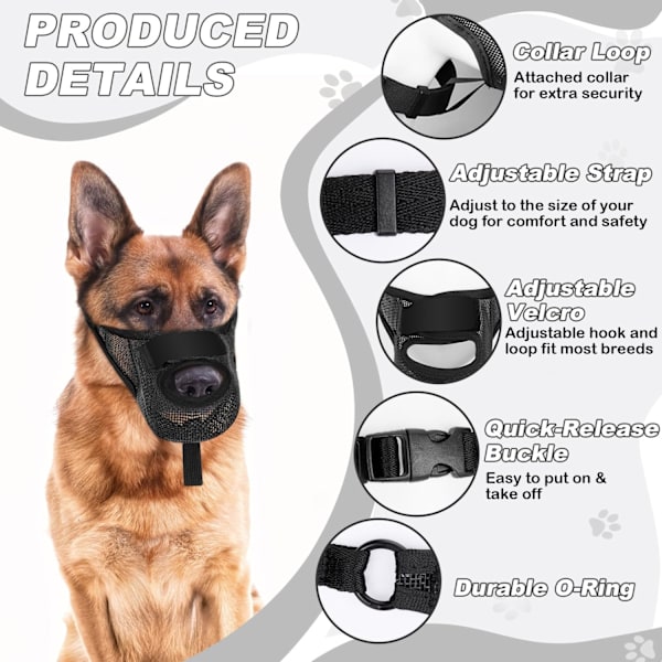 Dog Muzzle, Soft Airy Mesh Muzzle for Small Medium Large Dogs Anti-biting Barking Chewing Licking, Breathable Adjustable (Black, L)