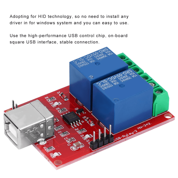 USB Kontrollbrytare - 2-Kanals Relämodul för Dator PC - Intelligent Kontrollbrytare - Röd - 1 Styck