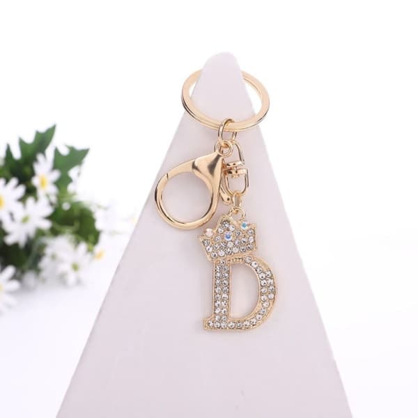 Luksus Krone Bogstav Metal Nøglering Rhinestone Initial Nøglering EE