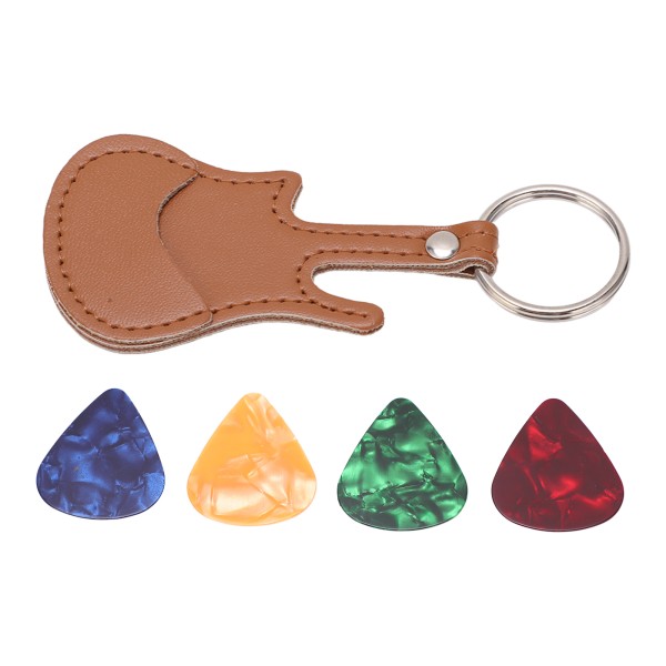 Mini Guitar Pick Opbevaringstaske PU Materiale Bas Pick Holder med 4Pcs Picks Nøglering Design