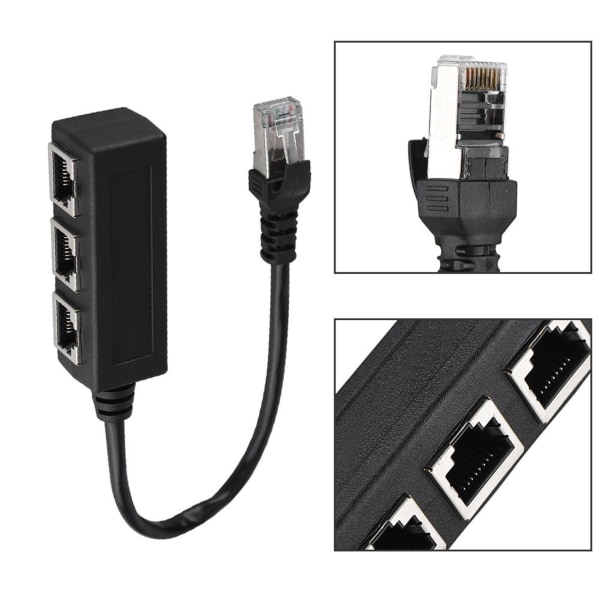 Ethernetkabel Splitter Adapter - 1 Hane till 3 Hona Portar, Förlängningssladd för Överföringsanslutning