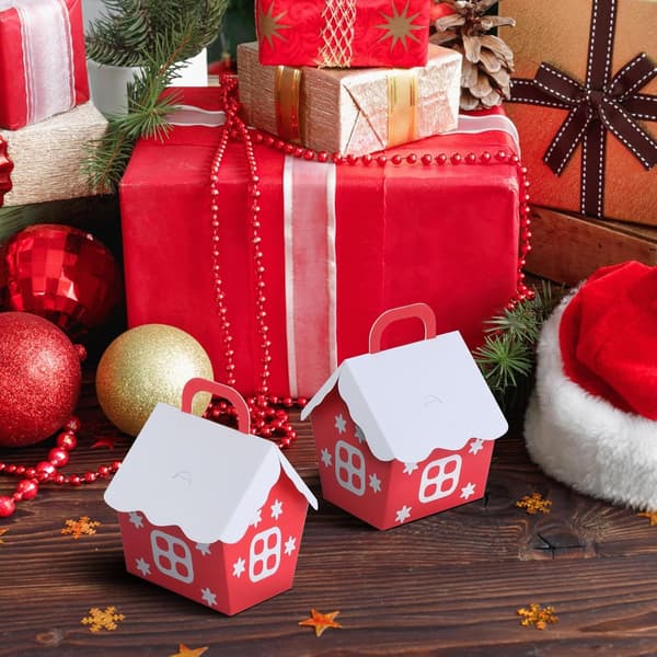 50 st julpresentaskar, julpappersgodisaskar, husformade festpresentaskar, kreativa pappersgodisaskar