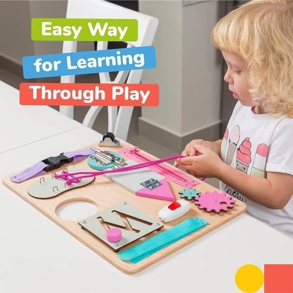 Busy Board Montessori - Sensorisk legetøj i træ til børn - Pædagogisk rejsespil til udvikling af finmotorik