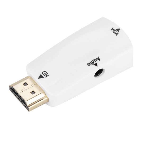 HD 1080P HDMI hun til VGA hun konverteradapter med 3,5 mm lydudgangskabel hvid