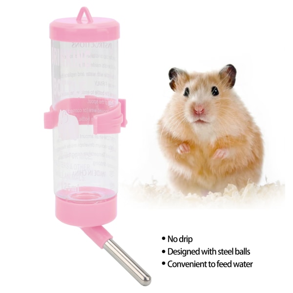 Hamster Vattenflaska Automatisk Droppfri Hamster Dricksfontän för Små Djur 125ML rosa