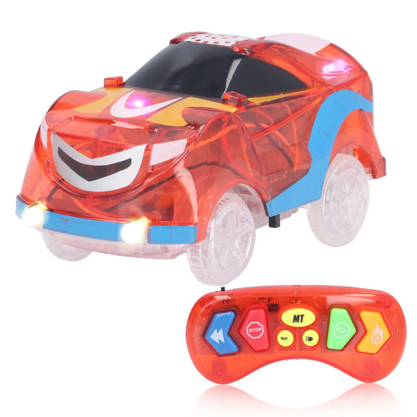 Spor Biler 6 LED-lys Fjernkontroll Lys Opp Sporbiler med musikk for barn Rød