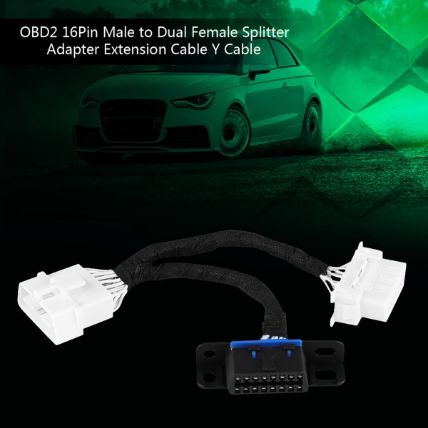 OBD2 16-pin hane til dobbel hunn splitter adapter forlengelseskabel Y-kabel