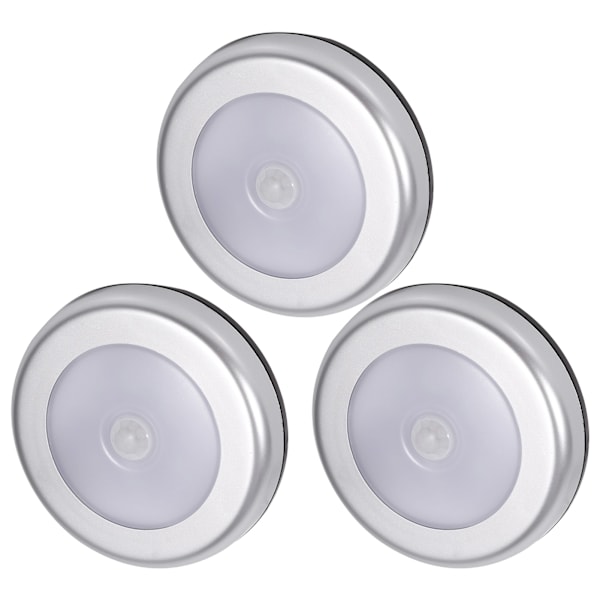 3 stk trådløs PIR automatisk bevægelsessensor natlys 6 LED rund krop batteridrevet lampe