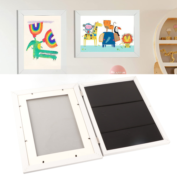 Børnekunstrammer A4 frontåbning Udskiftelig brudsikker billedskærmramme til tegninger Skolearbejde Hvid White