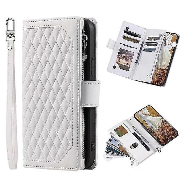 Wallet Case Compatible With iPhone 14 Pro Max/14 Pro, Rhombus PU Leather + Soft TPU Frame Protection With Lanyard